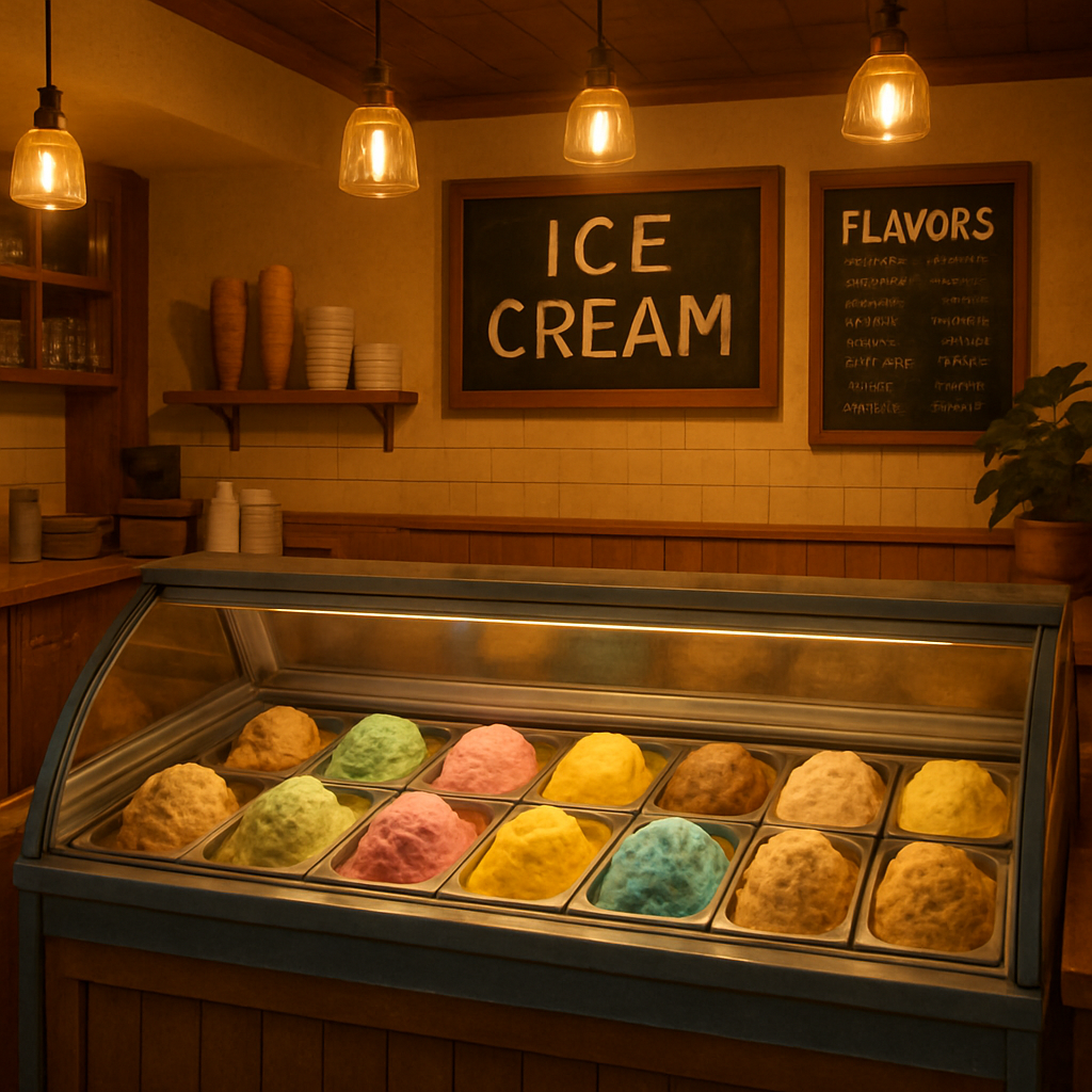 Our ice cream shop showcasing a variety of flavors and a welcoming atmosphere